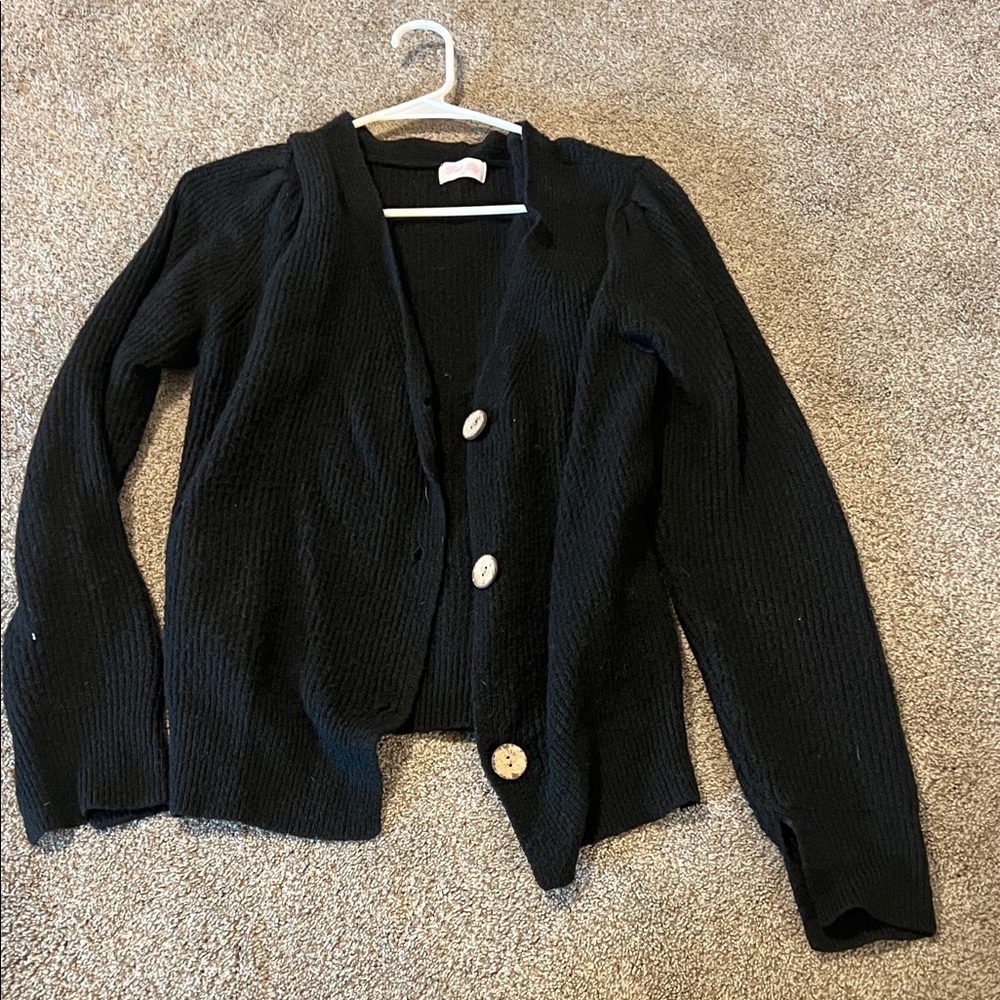 Pink Lily Black Cardigan with Wooden Buttons